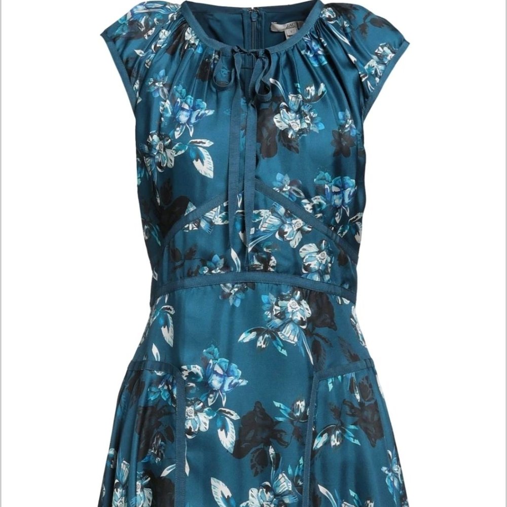 Zac Posen Blue Floral Silk Knee Legnth Dress